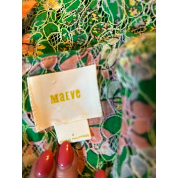 Anthropologie Maeve Verbena Green and Pink Floral Dress - Size 4 - Picture 3 of 16